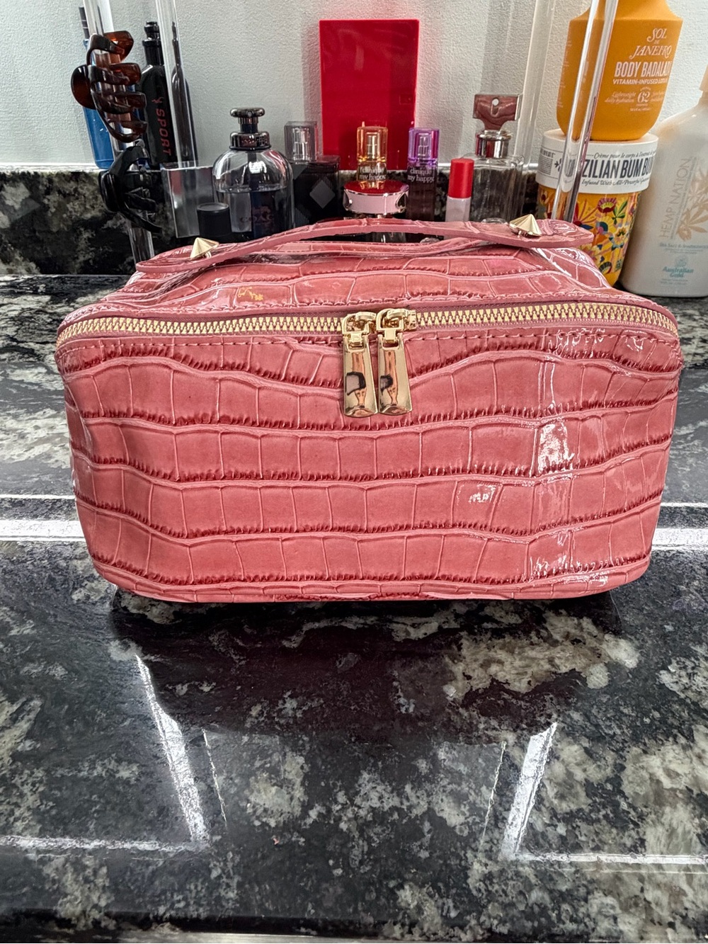 PRIVATA Pink Croc Embossed Cosmetic/Travel Case – Brand New